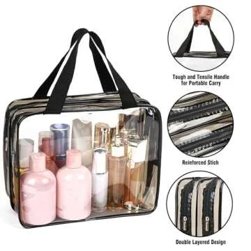 APREUTY Clear Makeup Bags Toiletry Bag, 2 pcs Large Clear Travel Bag for Toiletries, with 2 Compartments Zipper Closure Clear Travel Bags Airport Airline Compliant Bag for Portable Men Women (Black)