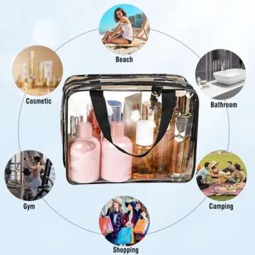 APREUTY Clear Makeup Bags Toiletry Bag, 2 pcs Large Clear Travel Bag for Toiletries, with 2 Compartments Zipper Closure Clear Travel Bags Airport Airline Compliant Bag for Portable Men Women (Black)