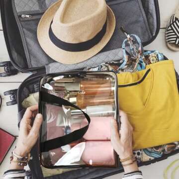 APREUTY Clear Makeup Bags Toiletry Bag, 2 pcs Large Clear Travel Bag for Toiletries, with 2 Compartments Zipper Closure Clear Travel Bags Airport Airline Compliant Bag for Portable Men Women (Black)