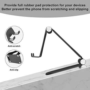 YOSHINE Cell Phone Stand, Upgraded Phone Stand for Desk, Adjustable Tablet Stand, Foldable Portable Aluminum Phone Holder, Cradle, Dock for All iPhone Smartphones and iPad Tablets(4-13in) - Black