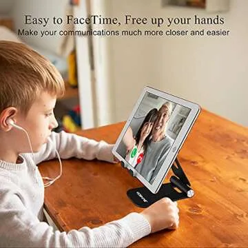 YOSHINE Cell Phone Stand, Upgraded Phone Stand for Desk, Adjustable Tablet Stand, Foldable Portable Aluminum Phone Holder, Cradle, Dock for All iPhone Smartphones and iPad Tablets(4-13in) - Black