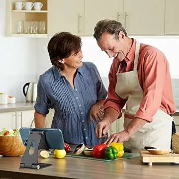 YOSHINE Cell Phone Stand, Upgraded Phone Stand for Desk, Adjustable Tablet Stand, Foldable Portable Aluminum Phone Holder, Cradle, Dock for All iPhone Smartphones and iPad Tablets(4-13in) - Black