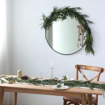 5 FT Real Touch Norfolk Pine Garland Green Artificial Christmas Garland Faux Greenery Garland for Holiday Fireplace Mantle Window Indoor Outdoor Decor (1PCS)