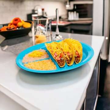 Jarratt Industries Fiesta Taco Holder, American Made, Plastic Plate Serving Tray Set, Stand Up Holder for Soft and Hard Shell Tacos, Use for Taco Nights and Bar, Microwave Safe, Set of 4