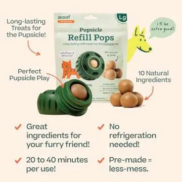 WOOF Pupsicle Refill Pops - Low-Mess Dog Snacks - with Peanut Butter and Beef - Dog Treats - Long Lasting - Large Pops - 7 Count