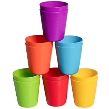 Klickpick Home Kids Plastic Cups, Set of 12 - 8 oz BPA-Free Drinking Cups Tumblers, Reusable, Dishwa...