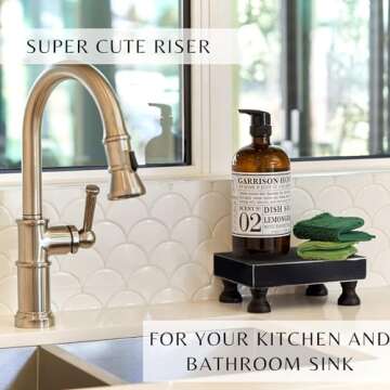 KIBAGA Decorative Black Wood Riser For Your Kitchen or Bathroom Farmhouse Decor - Beautiful Pedestal Stand Uniquely Displays Your Decorations - The Perfect Wooden Tray to Enhance Your Home Decor