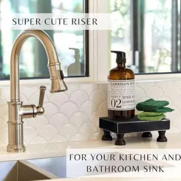 KIBAGA Decorative Black Wood Riser For Your Kitchen or Bathroom Farmhouse Decor - Beautiful Pedestal Stand Uniquely Displays Your Decorations - The Perfect Wooden Tray to Enhance Your Home Decor