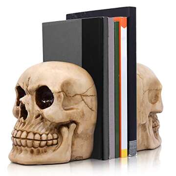 Joyvano Halloween Bookends - Skull Bookends for Shelves - Goth Bookshelf Home Decoration Decor Gothi...