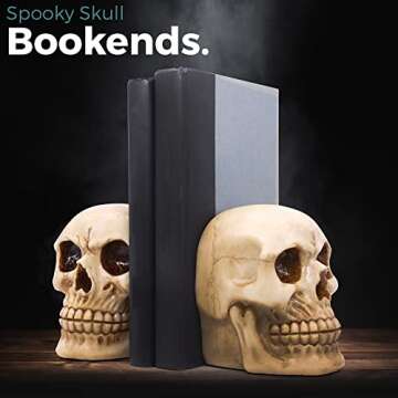Joyvano Halloween Bookends - Skull Bookends for Shelves - Goth Bookshelf Home Decoration Decor Gothic Book Ends - Unique Bookend to Hold Books Heavy Duty - Witchy Horror Edgar Allan Poe Decor