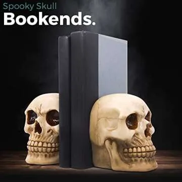 Joyvano Halloween Bookends - Skull Bookends for Shelves - Goth Bookshelf Home Decoration Decor Gothic Book Ends - Unique Bookend to Hold Books Heavy Duty - Witchy Horror Edgar Allan Poe Decor