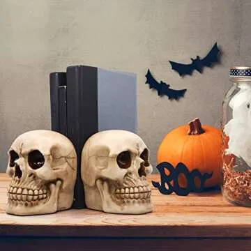 Joyvano Halloween Bookends - Skull Bookends for Shelves - Goth Bookshelf Home Decoration Decor Gothic Book Ends - Unique Bookend to Hold Books Heavy Duty - Witchy Horror Edgar Allan Poe Decor