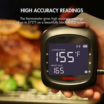 Tenergy Solis Digital Meat Thermometer, APP Controlled Wireless Bluetooth Smart BBQ Thermometer w/ 2...