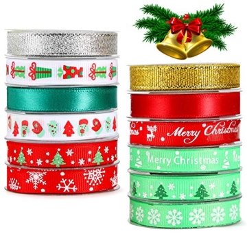 Christmas Ribbons for Gift Wrapping 60 Yards Grosgrain Ribbon Silver Gold Glitter Ribbon for Christm...