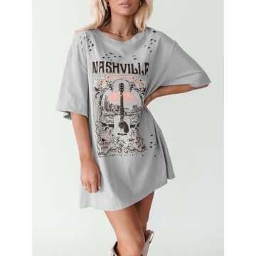 Imily Bela Womens Nashville Oversized T Shirts Country Concert Outfits Hollow Out Guitar Graphic Tee...