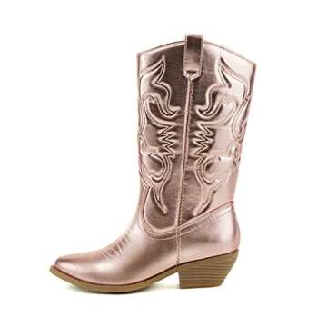 Soda Women Cowgirl Cowboy Western Stitched Boots Pointy Toe Knee High Reno-S Lt-pink Metallic Pu 7