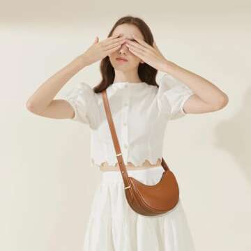 Keyli Small Shoulder Bag for Women Waterproof Leather Crescent Crossbody Bags for Girl Fashionable Casual Hobo Purses Designer polene Bags Soft Cute Shoulder Purse with Adjustable Strap Brown