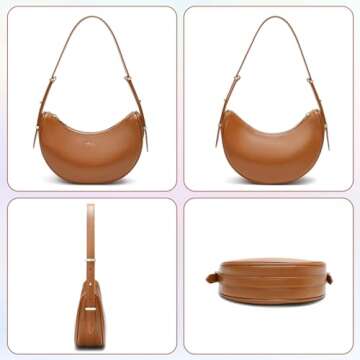 Keyli Small Shoulder Bag for Women Waterproof Leather Crescent Crossbody Bags for Girl Fashionable Casual Hobo Purses Designer polene Bags Soft Cute Shoulder Purse with Adjustable Strap Brown