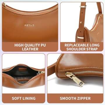 Keyli Small Shoulder Bag for Women Waterproof Leather Crescent Crossbody Bags for Girl Fashionable Casual Hobo Purses Designer polene Bags Soft Cute Shoulder Purse with Adjustable Strap Brown