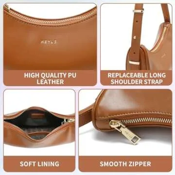 Keyli Small Shoulder Bag for Women Waterproof Leather Crescent Crossbody Bags for Girl Fashionable Casual Hobo Purses Designer polene Bags Soft Cute Shoulder Purse with Adjustable Strap Brown
