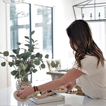 WHITE OAK VILLAGE 22" Wood Chain Link Decor and Beaded Garland Set - Hand Carved Decorative Wood Chain, Farmhouse Decor, Wooden Chain Link, Coffee Table Decor, Shelf Decor, White Washed