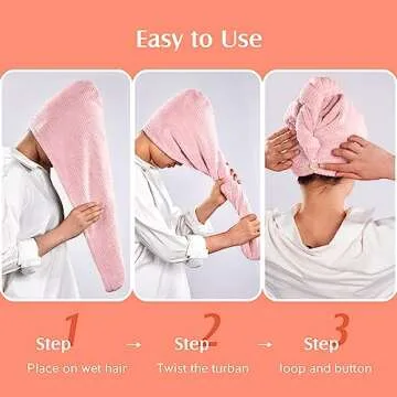 YFONG 2 Pack Microfiber Hair Towel Wrap for Women, Super Absorbent Quick Dry Hair Turban for All Hair Style Anti Frizz, Large Hair Drying Towel with Button