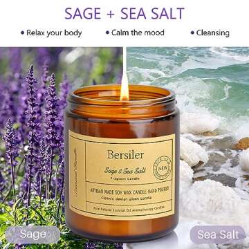 Relaxing Sage Sea Salt Scented Candle for Home & Gifts