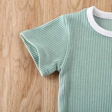 CIYCUIT Newborn Baby Boys Girls Summer Outfits Infant Knitted Cotton Short Sleeve T-Shirt + Shorts Two Piece Clothes Set Light Green 12-18 Months