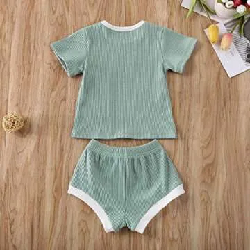 CIYCUIT Newborn Baby Boys Girls Summer Outfits Infant Knitted Cotton Short Sleeve T-Shirt + Shorts Two Piece Clothes Set Light Green 12-18 Months