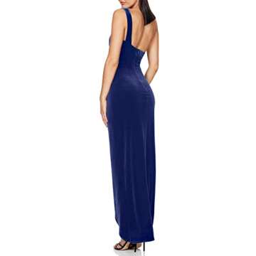 L'VOW Women's Elegant Ruched Velvet Gown One Shoulder High Side Split Bodycon Backless Maxi Evening Formal Dress