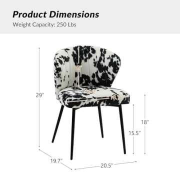 HULALA HOME Modern Dining Chairs, Small Cute Armless Accent Chair, Upholstered Side Chair with Black...