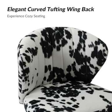 HULALA HOME Modern Dining Chairs, Small Cute Armless Accent Chair, Upholstered Side Chair with Black Metal Legs, Tufted Back Vanity Chair for Bedroom/Dining Room/Beauty Room-Animal Print Black