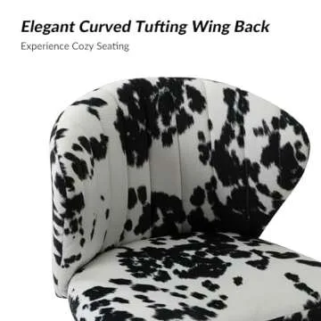 HULALA HOME Modern Dining Chairs, Small Cute Armless Accent Chair, Upholstered Side Chair with Black Metal Legs, Tufted Back Vanity Chair for Bedroom/Dining Room/Beauty Room-Animal Print Black