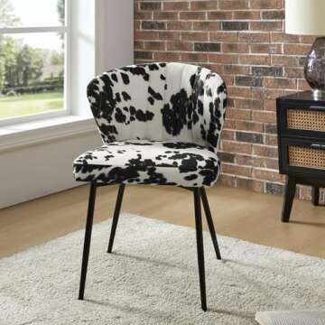 HULALA HOME Modern Dining Chairs, Small Cute Armless Accent Chair, Upholstered Side Chair with Black Metal Legs, Tufted Back Vanity Chair for Bedroom/Dining Room/Beauty Room-Animal Print Black