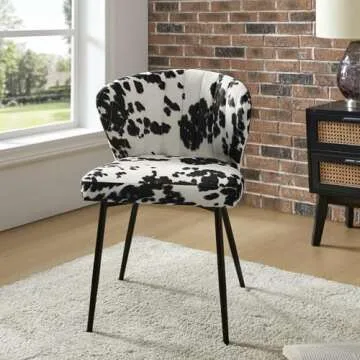 HULALA HOME Modern Dining Chairs, Small Cute Armless Accent Chair, Upholstered Side Chair with Black Metal Legs, Tufted Back Vanity Chair for Bedroom/Dining Room/Beauty Room-Animal Print Black