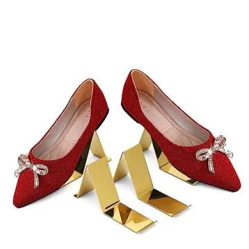K KAIDIYIN 4 Pcs Gold Shoe Display Stands Metal Sandal Display Stands High Heel Display Rack Holder for Shoe Store Home Shopping Malls