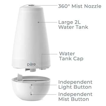 Pure Enrichment PureSpa XL 3-in-1 Cool Mist Humidifier, Essential Oil Diffuser & Mood Light - 2L Tank Provides Powerful Mist Coverage up to 350 sq ft in Bedroom, Office & Large Rooms