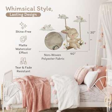 Large Fabric Removable Wall Decal – Peel-and-Stick, Animal Wall Stickers, Playroom & Nursery Decor – Bunny, Sensory-Textured Baby Nursery Decor & Kids Wall Decal by Charming Duo