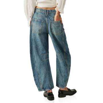 PLNOTME Women's Baggy Boyfriend Jeans Vintage Wide Leg Mid Rise Barrel Denim Ankle Pants
