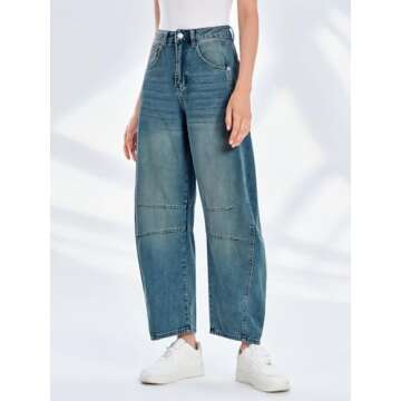 PLNOTME Women's Baggy Boyfriend Jeans Vintage Wide Leg Mid Rise Barrel Denim Ankle Pants