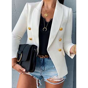 Dokotoo Women's Retro Double Breasted Open Front Long Sleeve White Blazer Office Tailored Blazers Notch Lapel Casual Jacket Stretchy Ladies Work Suit Plus Size XXLarge