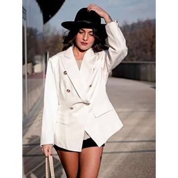 Dokotoo Women's Retro Double Breasted Open Front Long Sleeve White Blazer Office Tailored Blazers Notch Lapel Casual Jacket Stretchy Ladies Work Suit Plus Size XXLarge