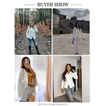 Dokotoo Women's Retro Double Breasted Open Front Long Sleeve White Blazer Office Tailored Blazers Notch Lapel Casual Jacket Stretchy Ladies Work Suit Plus Size XXLarge