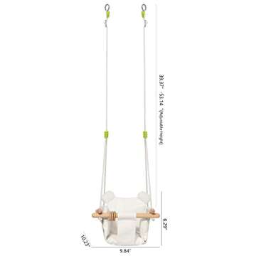 Mlian Secure Canvas and Wooden Baby Hanging Swing Seat Chair Indoor and Outdoor Hammock Backyard Outside Swing Kids Toys Swings 6-36 Months with Ear Décor Cushion and Natural Wooden Ring, Beige