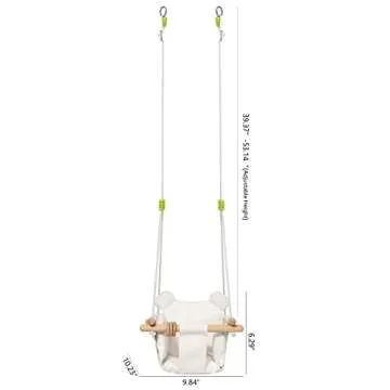 Mlian Secure Canvas and Wooden Baby Hanging Swing Seat Chair Indoor and Outdoor Hammock Backyard Outside Swing Kids Toys Swings 6-36 Months with Ear Décor Cushion and Natural Wooden Ring, Beige