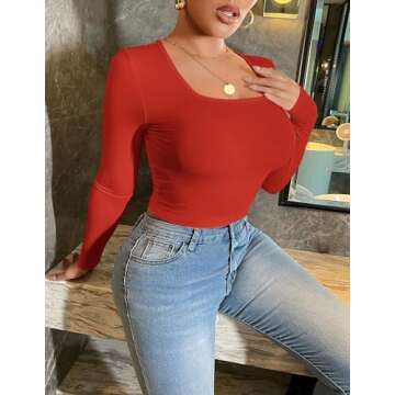 Stylish Ekouaer Women's Long Sleeve Square Neck Top