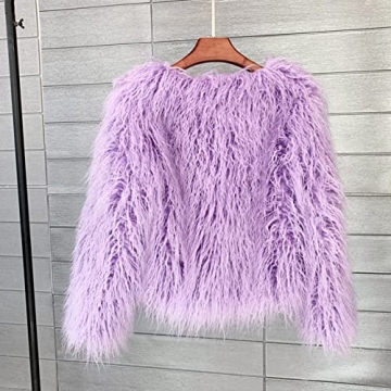 Fluffy Faux Fur Coat Women's Shaggy Jacket Lavender