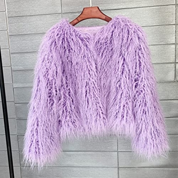 Fluffy Faux Fur Coat Women's Shaggy Jacket Lavender