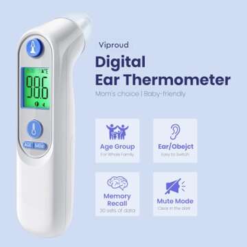 Ear Thermometer, Digital Ear Thermometer for Kids and Adults, High Accuracy Baby Thermometer with 1s...