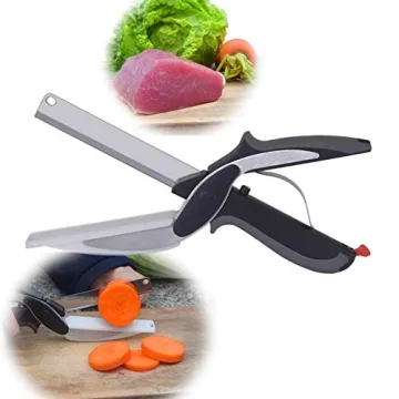 Viiwuu Food Cutter Scissors, Kitchen Food Scissors Slicer Smart Cutter Stainless Steel Knife with Built-in Cutting Board for Vegetables Fruits Chopper, Food Scissors, Vegetable Slicer Black